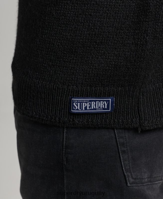 uy Superdry hombres jersey de punto con cuello alzado negro DT2N8Z5246 ropa
