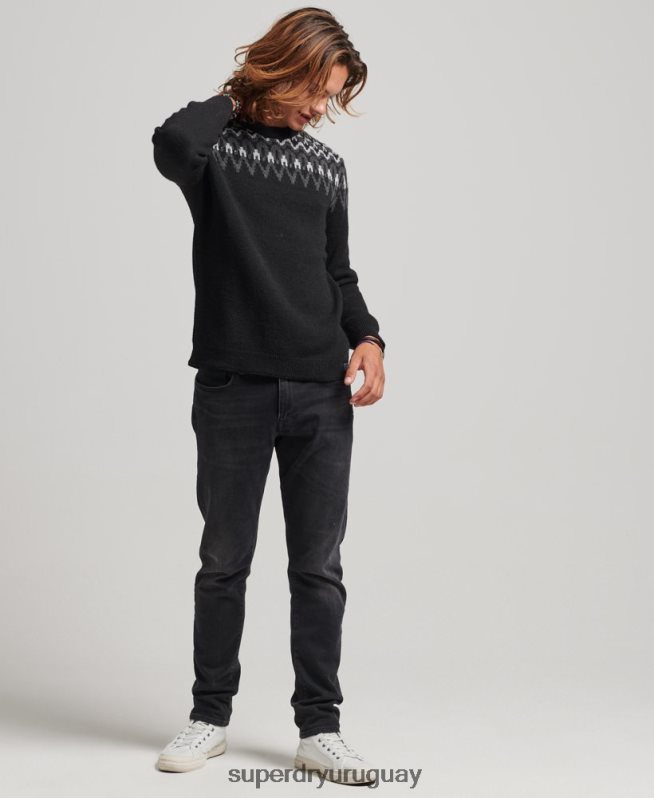 uy Superdry hombres jersey de punto con cuello alzado negro DT2N8Z5246 ropa
