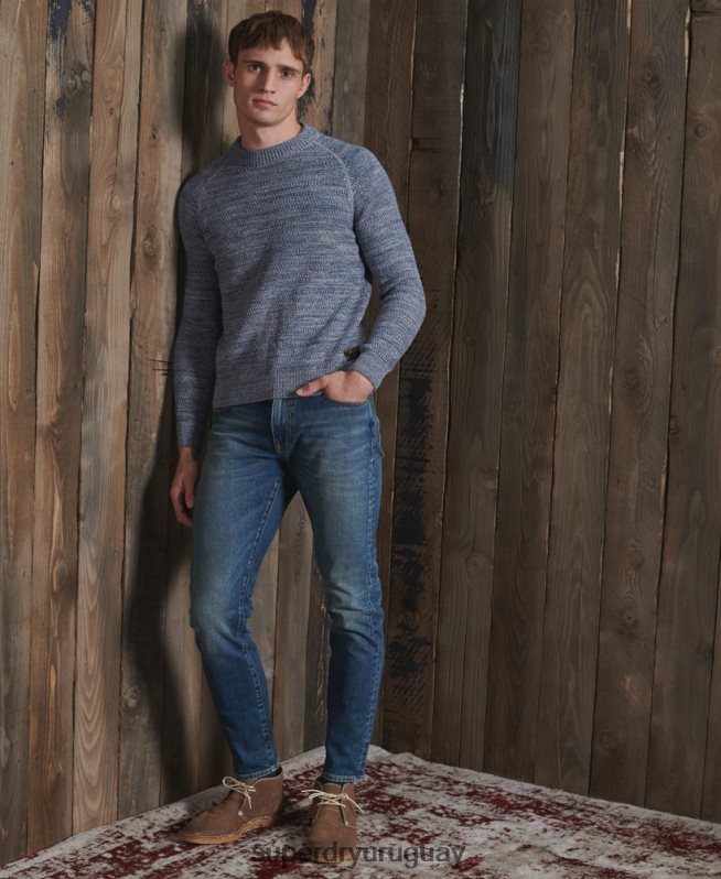 uy Superdry hombres jersey de punto con cuello redondo Keystone de algodón orgánico azul DT2N8Z5316 ropa