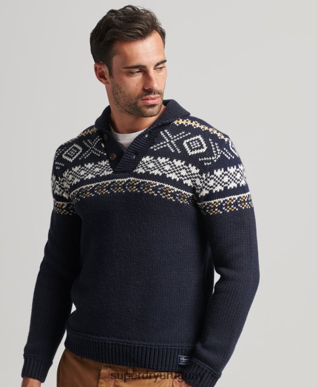 uy Superdry hombres jersey de punto con motivo chal azul DT2N8Z5241 ropa