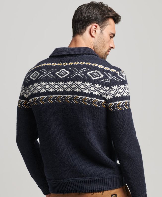 uy Superdry hombres jersey de punto con motivo chal azul DT2N8Z5241 ropa