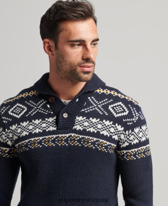 uy Superdry hombres jersey de punto con motivo chal azul DT2N8Z5241 ropa