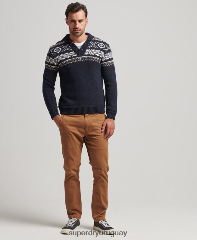 uy Superdry hombres jersey de punto con motivo chal azul DT2N8Z5241 ropa
