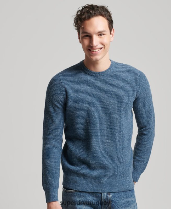 uy Superdry hombres jersey de punto con textura vintage azul DT2N8Z1253 ropa