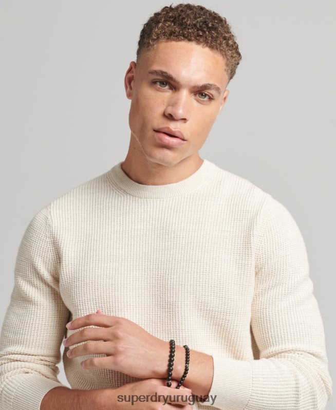 uy Superdry hombres jersey de punto con textura vintage crema DT2N8Z1337 ropa