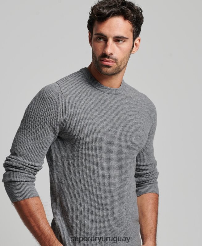 uy Superdry hombres jersey de punto con textura vintage gris DT2N8Z1236 ropa