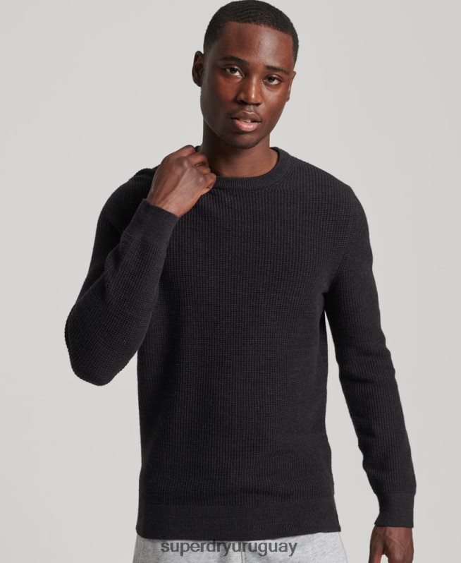 uy Superdry hombres jersey de punto con textura vintage negro DT2N8Z1264 ropa