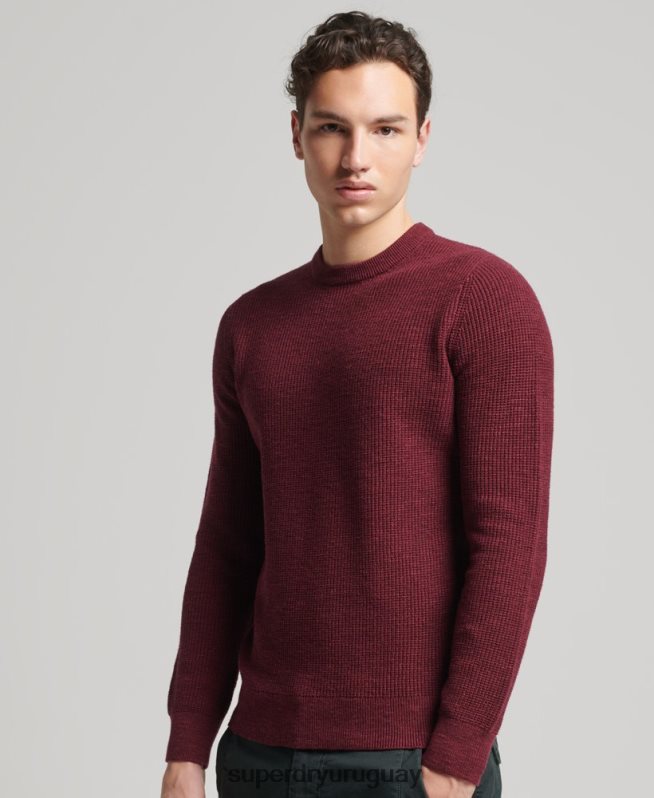 uy Superdry hombres jersey de punto con textura vintage rojo DT2N8Z1251 ropa