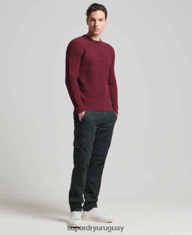 uy Superdry hombres jersey de punto con textura vintage rojo DT2N8Z1251 ropa