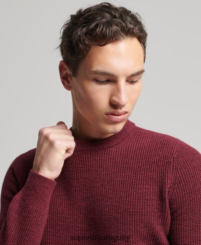 uy Superdry hombres jersey de punto con textura vintage rojo DT2N8Z1251 ropa