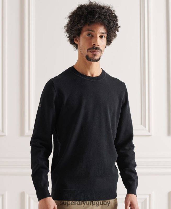 uy Superdry hombres jersey de punto de algodón negro DT2N8Z5338 ropa