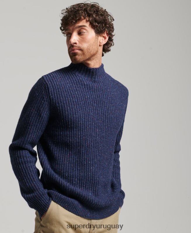 uy Superdry hombres jersey de tweed en mezcla de lana con cuello alzado Armada DT2N8Z1302 ropa