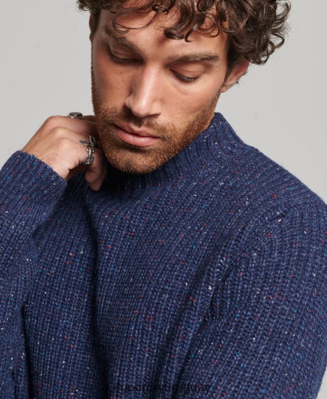 uy Superdry hombres jersey de tweed en mezcla de lana con cuello alzado Armada DT2N8Z1302 ropa