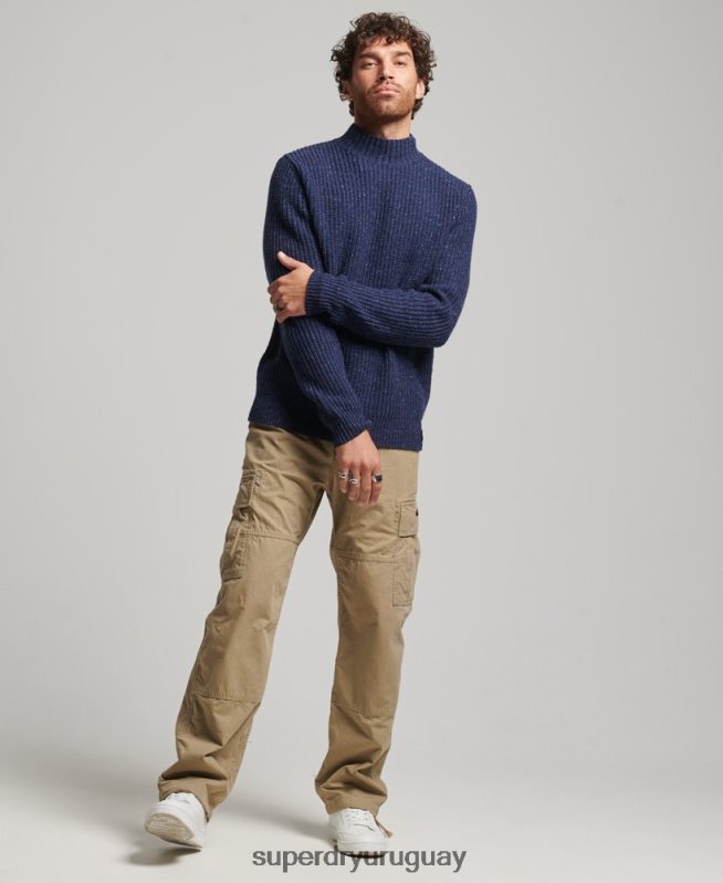 uy Superdry hombres jersey de tweed en mezcla de lana con cuello alzado Armada DT2N8Z1302 ropa