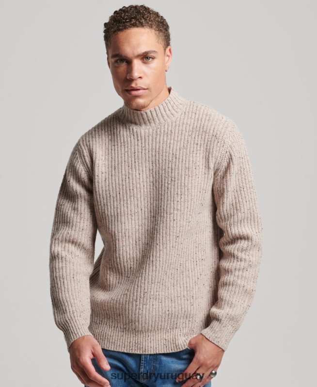 uy Superdry hombres jersey de tweed en mezcla de lana con cuello alzado beige DT2N8Z1285 ropa
