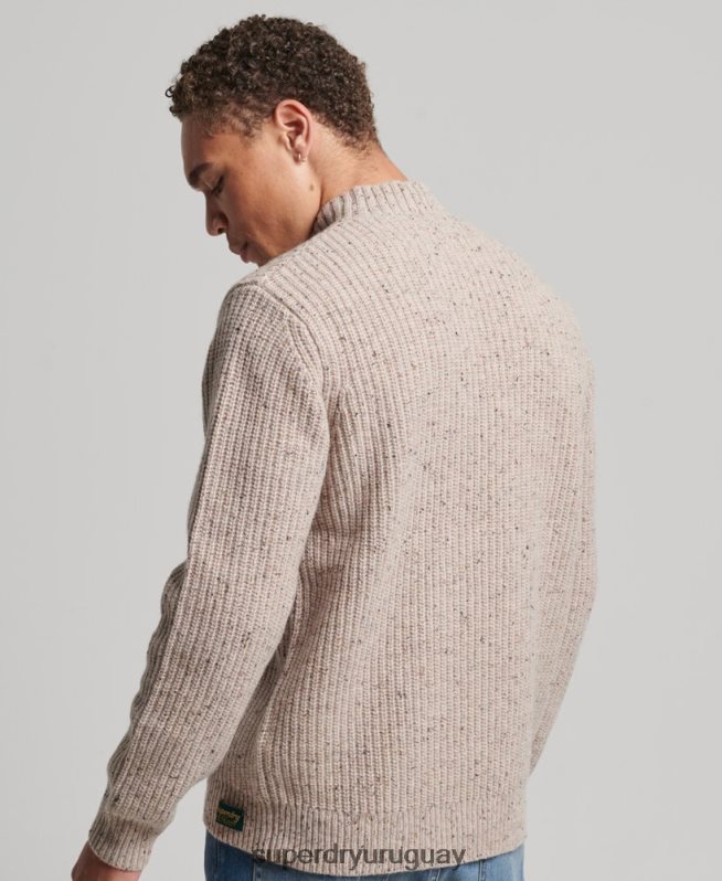 uy Superdry hombres jersey de tweed en mezcla de lana con cuello alzado beige DT2N8Z1285 ropa