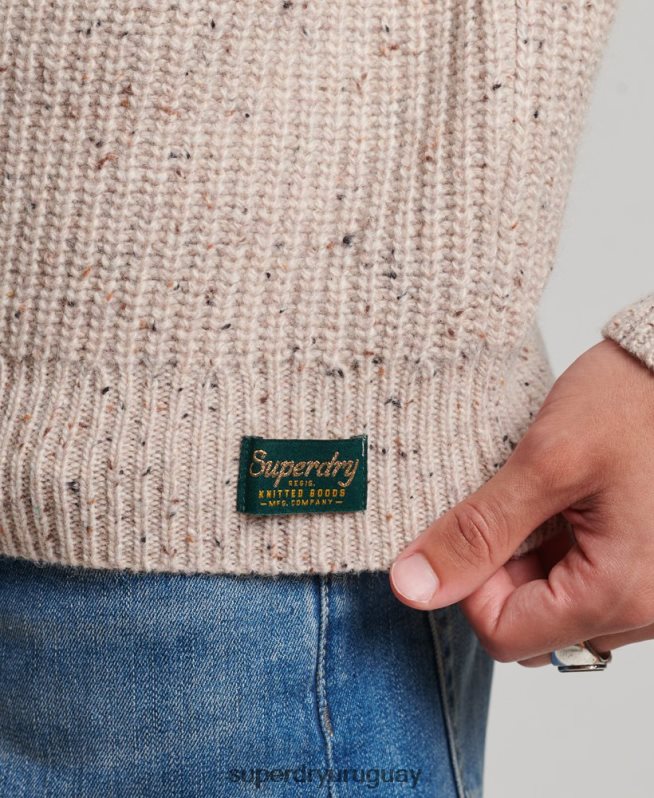 uy Superdry hombres jersey de tweed en mezcla de lana con cuello alzado beige DT2N8Z1285 ropa