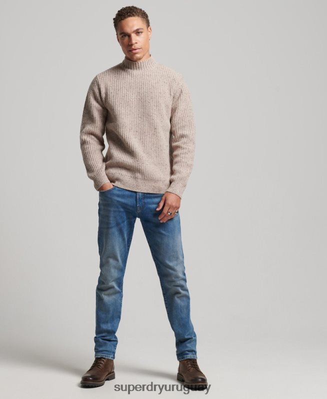 uy Superdry hombres jersey de tweed en mezcla de lana con cuello alzado beige DT2N8Z1285 ropa