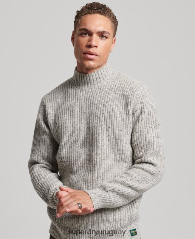 uy Superdry hombres jersey de tweed en mezcla de lana con cuello alzado gris DT2N8Z1270 ropa