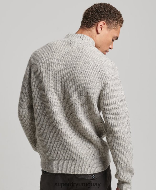 uy Superdry hombres jersey de tweed en mezcla de lana con cuello alzado gris DT2N8Z1270 ropa
