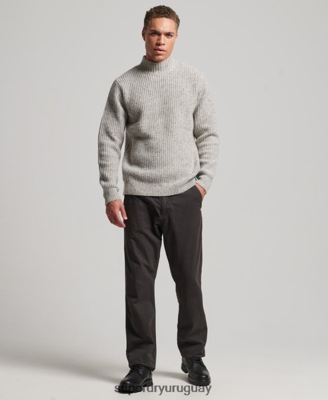 uy Superdry hombres jersey de tweed en mezcla de lana con cuello alzado gris DT2N8Z1270 ropa