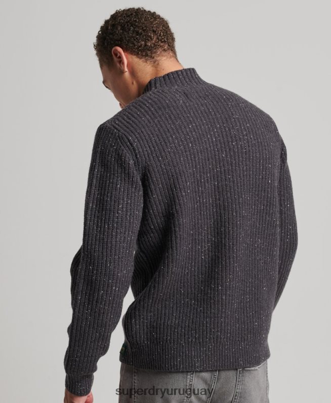 uy Superdry hombres jersey de tweed en mezcla de lana con cuello alzado gris oscuro DT2N8Z1296 ropa