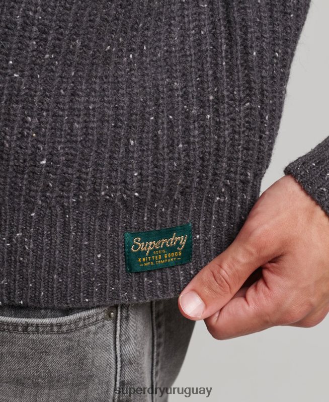 uy Superdry hombres jersey de tweed en mezcla de lana con cuello alzado gris oscuro DT2N8Z1296 ropa