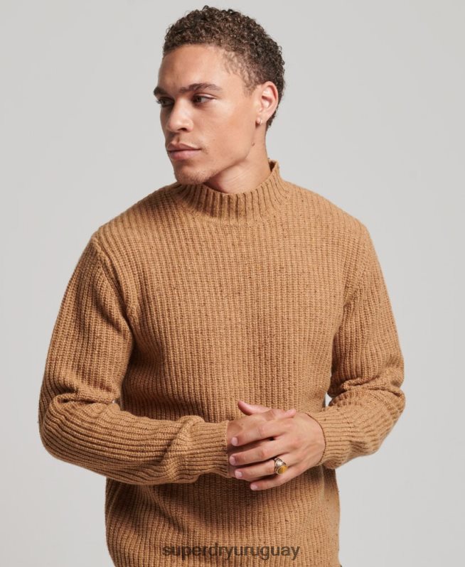 uy Superdry hombres jersey de tweed en mezcla de lana con cuello alzado marrón DT2N8Z1281 ropa