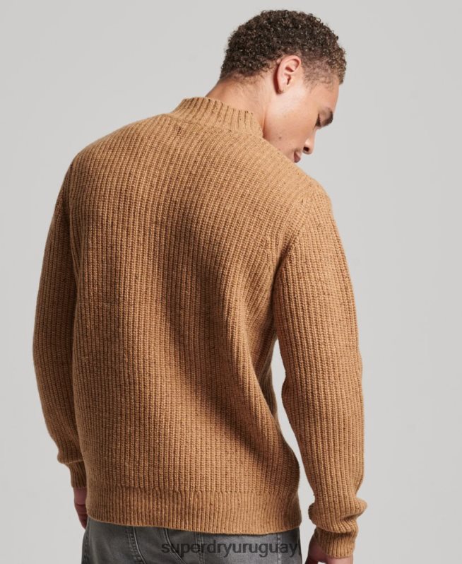 uy Superdry hombres jersey de tweed en mezcla de lana con cuello alzado marrón DT2N8Z1281 ropa