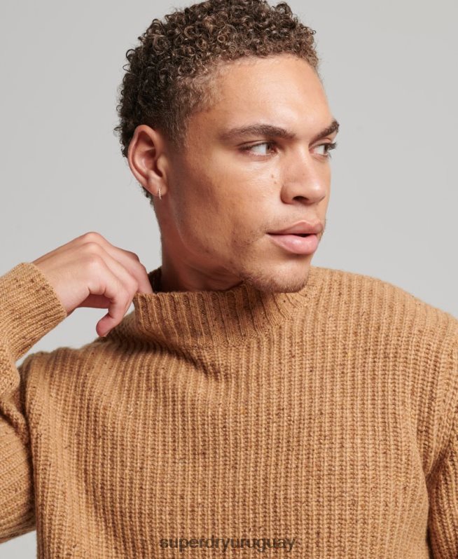 uy Superdry hombres jersey de tweed en mezcla de lana con cuello alzado marrón DT2N8Z1281 ropa