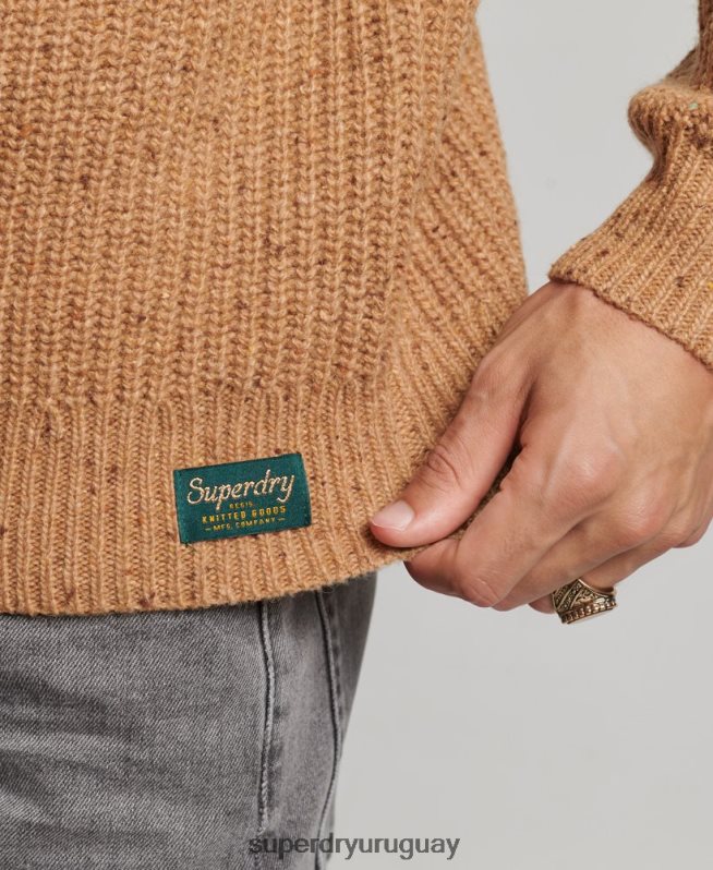 uy Superdry hombres jersey de tweed en mezcla de lana con cuello alzado marrón DT2N8Z1281 ropa