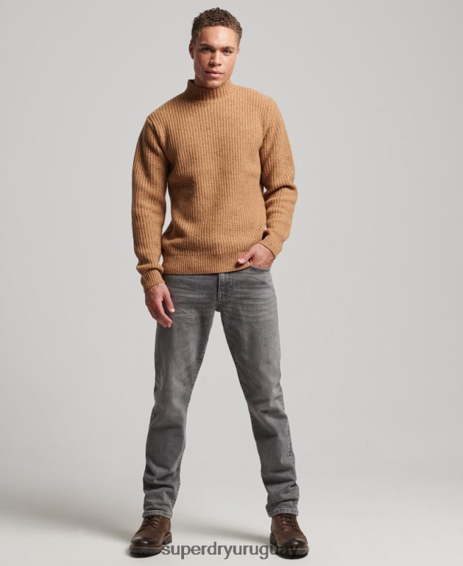 uy Superdry hombres jersey de tweed en mezcla de lana con cuello alzado marrón DT2N8Z1281 ropa
