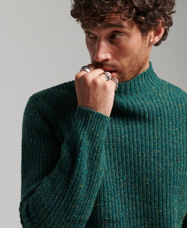 uy Superdry hombres jersey de tweed en mezcla de lana con cuello alzado verde DT2N8Z1273 ropa