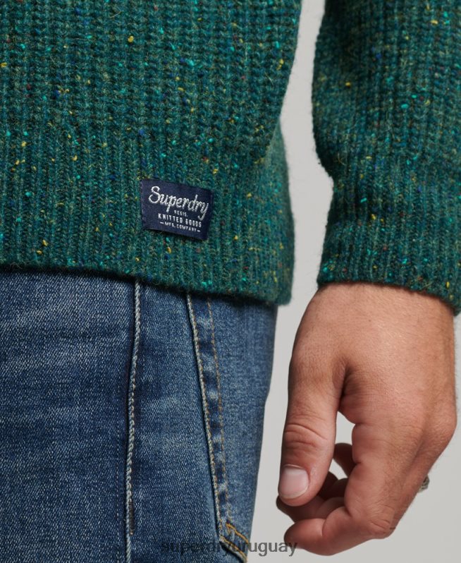 uy Superdry hombres jersey de tweed en mezcla de lana con cuello alzado verde DT2N8Z1273 ropa