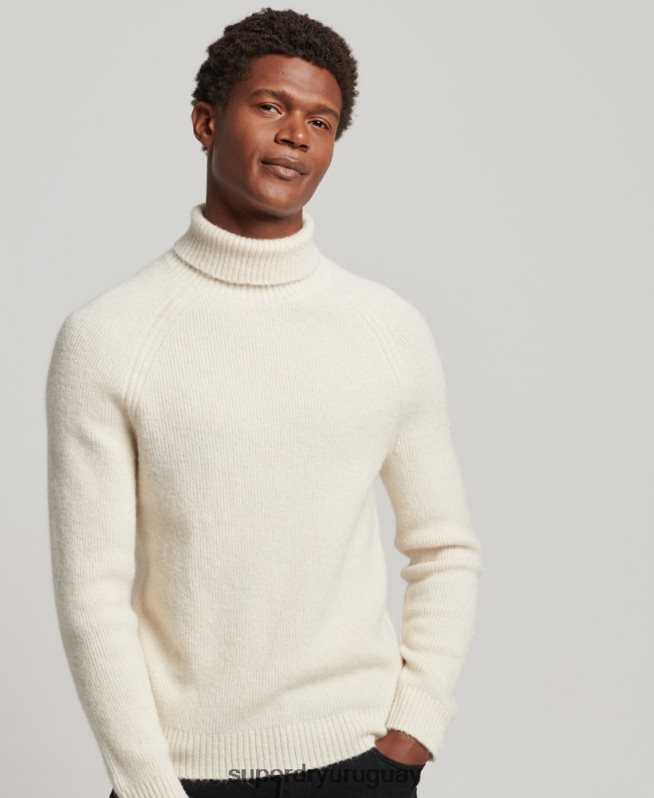 uy Superdry hombres jersey grueso de alpaca con cuello vuelto blanco DT2N8Z1267 ropa