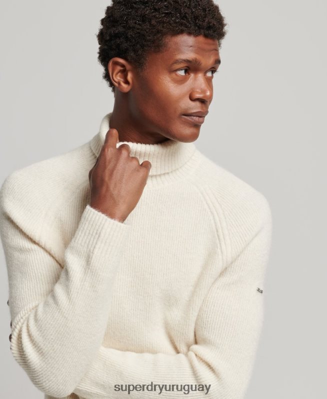 uy Superdry hombres jersey grueso de alpaca con cuello vuelto blanco DT2N8Z1267 ropa