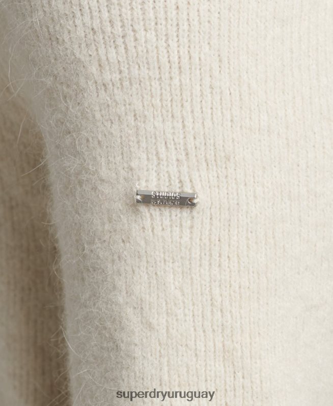 uy Superdry hombres jersey grueso de alpaca con cuello vuelto blanco DT2N8Z1267 ropa