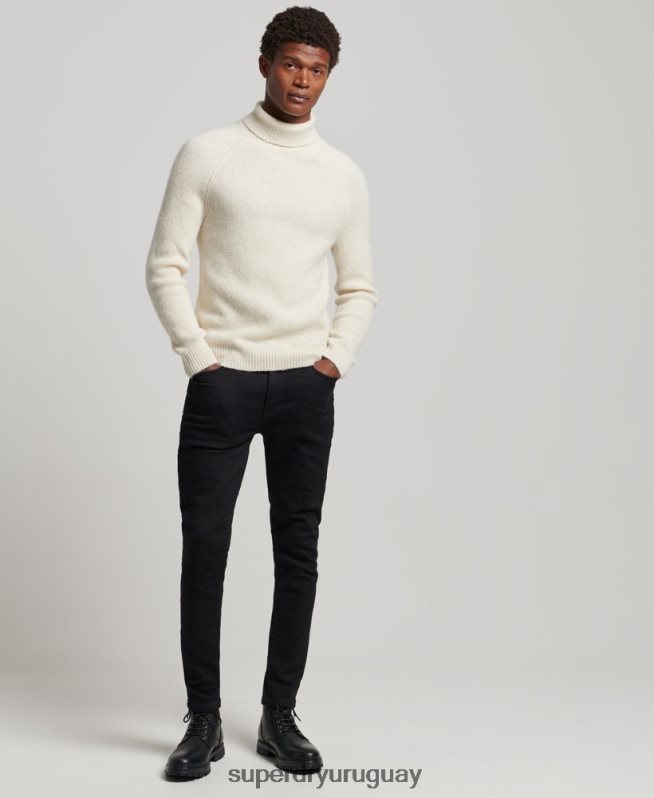 uy Superdry hombres jersey grueso de alpaca con cuello vuelto blanco DT2N8Z1267 ropa