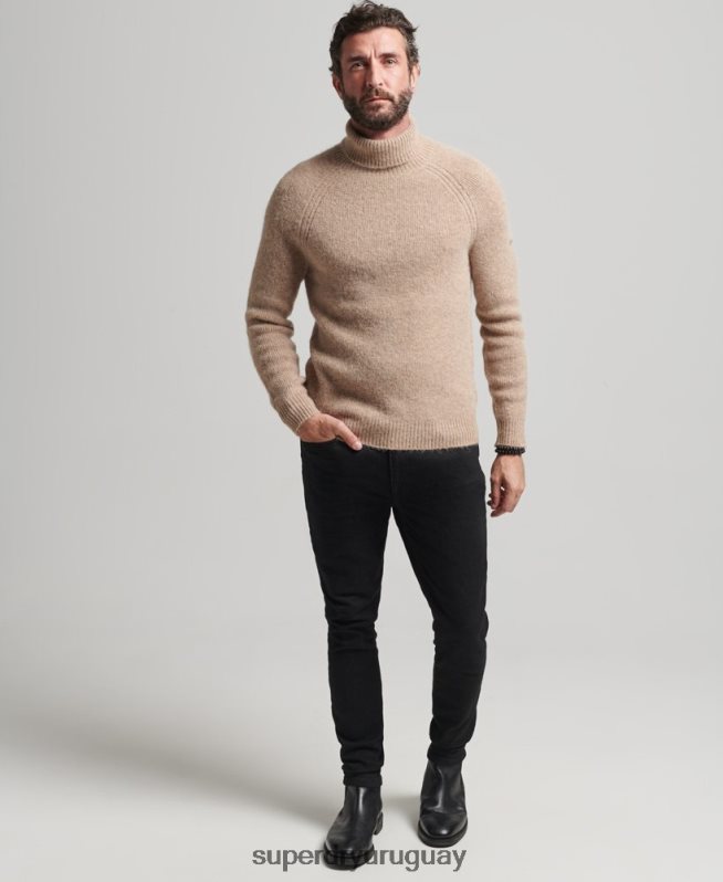 uy Superdry hombres jersey grueso de alpaca con cuello vuelto gris DT2N8Z1276 ropa