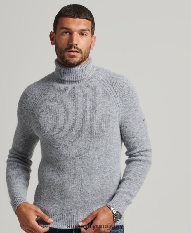 uy Superdry hombres jersey grueso de alpaca con cuello vuelto gris DT2N8Z1301 ropa