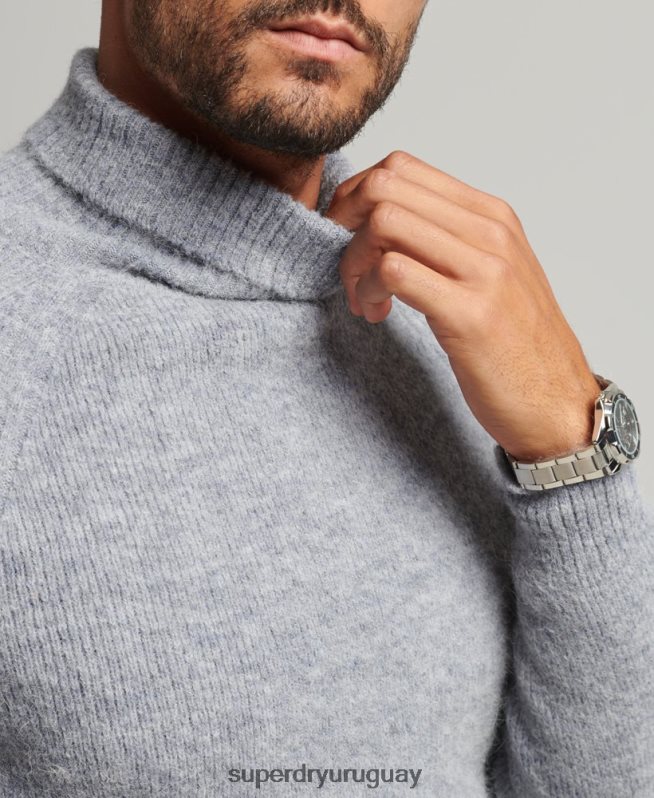 uy Superdry hombres jersey grueso de alpaca con cuello vuelto gris DT2N8Z1301 ropa