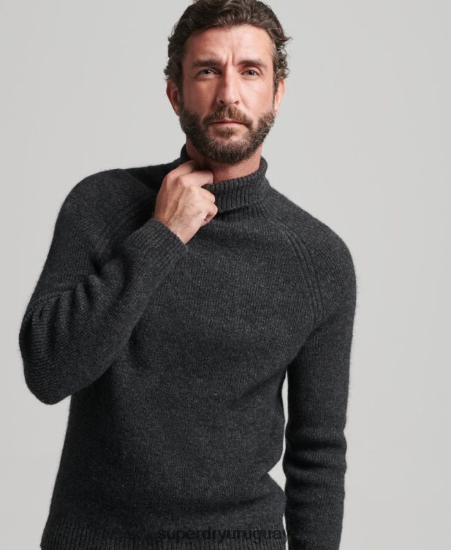 uy Superdry hombres jersey grueso de alpaca con cuello vuelto gris oscuro DT2N8Z1289 ropa