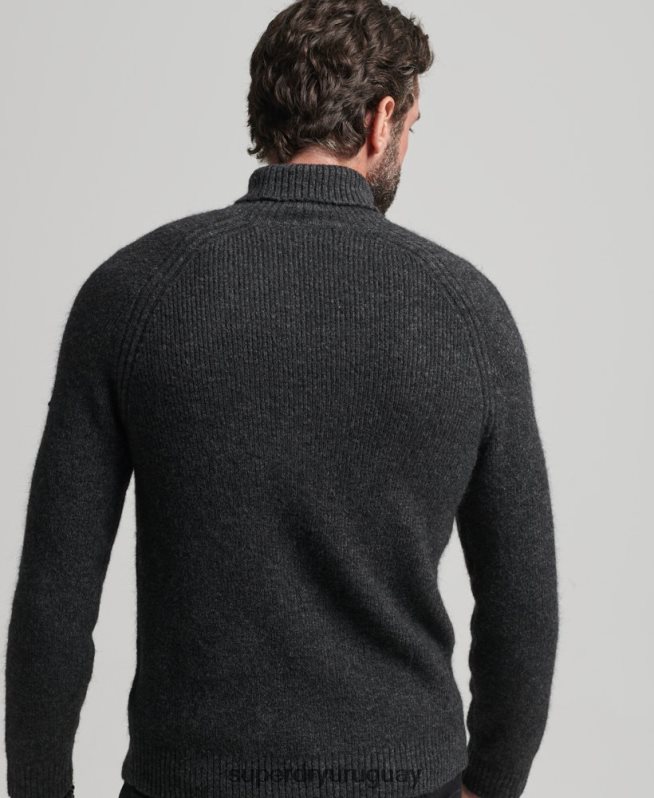 uy Superdry hombres jersey grueso de alpaca con cuello vuelto gris oscuro DT2N8Z1289 ropa