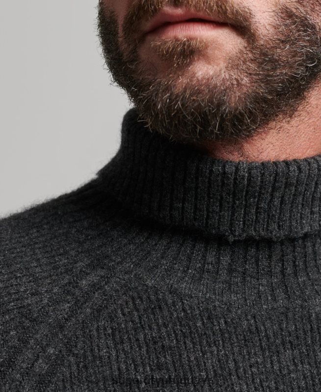 uy Superdry hombres jersey grueso de alpaca con cuello vuelto gris oscuro DT2N8Z1289 ropa