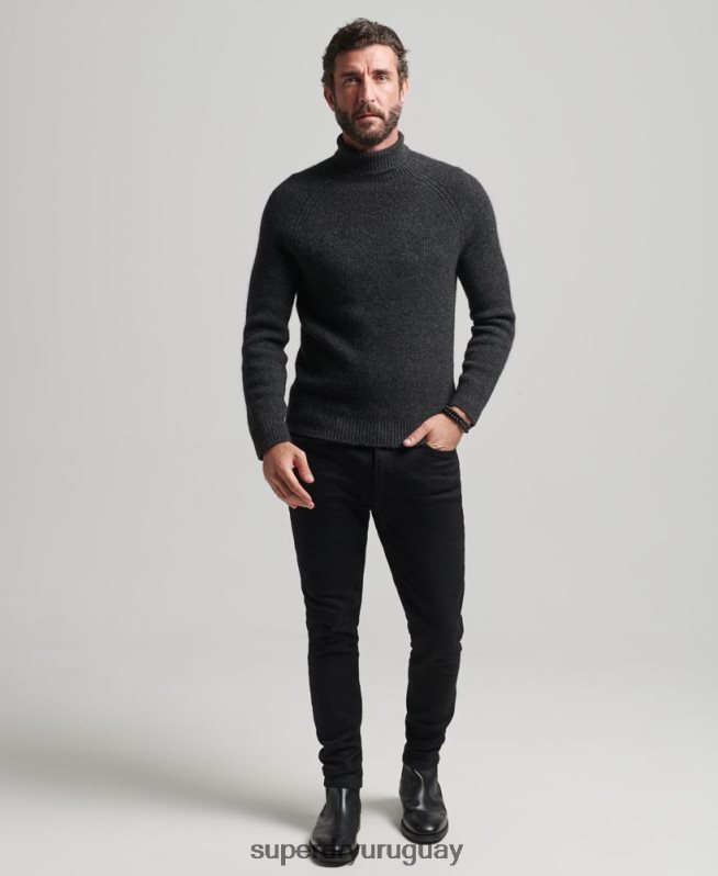 uy Superdry hombres jersey grueso de alpaca con cuello vuelto gris oscuro DT2N8Z1289 ropa