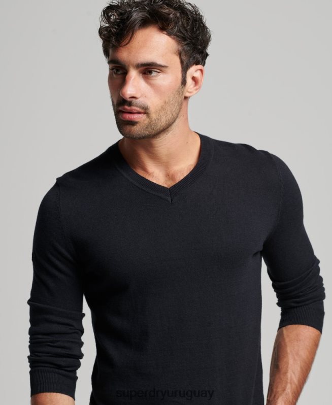 uy Superdry hombres jersey vintage de mezcla de cachemira y algodón orgánico negro DT2N8Z5275 ropa