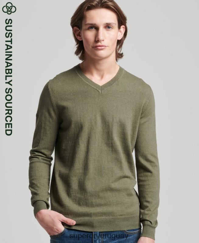 uy Superdry hombres jersey vintage de mezcla de cachemira y algodón orgánico verde DT2N8Z5333 ropa