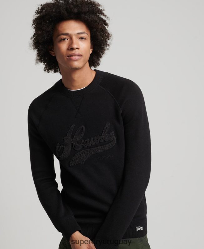uy Superdry hombres punto del equipo universitario de la vendimia negro DT2N8Z1342 ropa