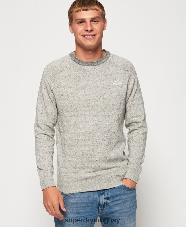uy Superdry hombres suéter con cuello redondo de algodón con etiqueta naranja gris claro DT2N8Z1369 ropa