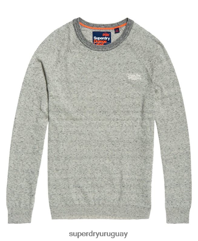 uy Superdry hombres suéter con cuello redondo de algodón con etiqueta naranja gris claro DT2N8Z1369 ropa